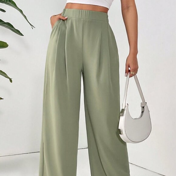 Green Casual Women's Basic Solid Color Long Pants - Picture 6 of 6